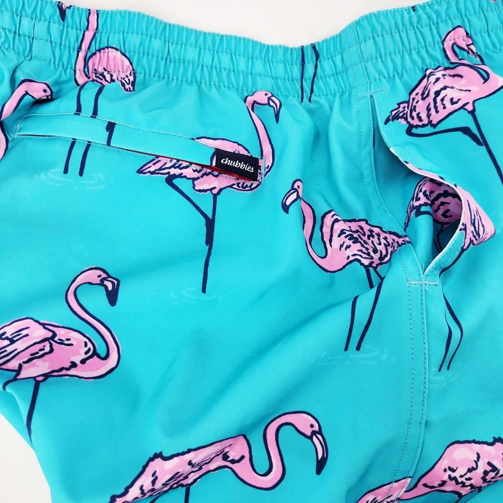Chubbies Mens XXL Swim Trunks‎ Turquoise Pink Flamingo Print 5.5 Inch Inseam NWT